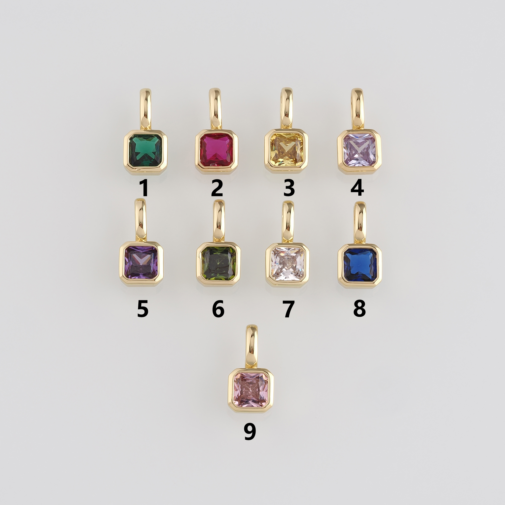 18K Gold Filled Square Pendant,Crystal Square Charm Earrings Necklace for DIY Jewelry Making Supply
