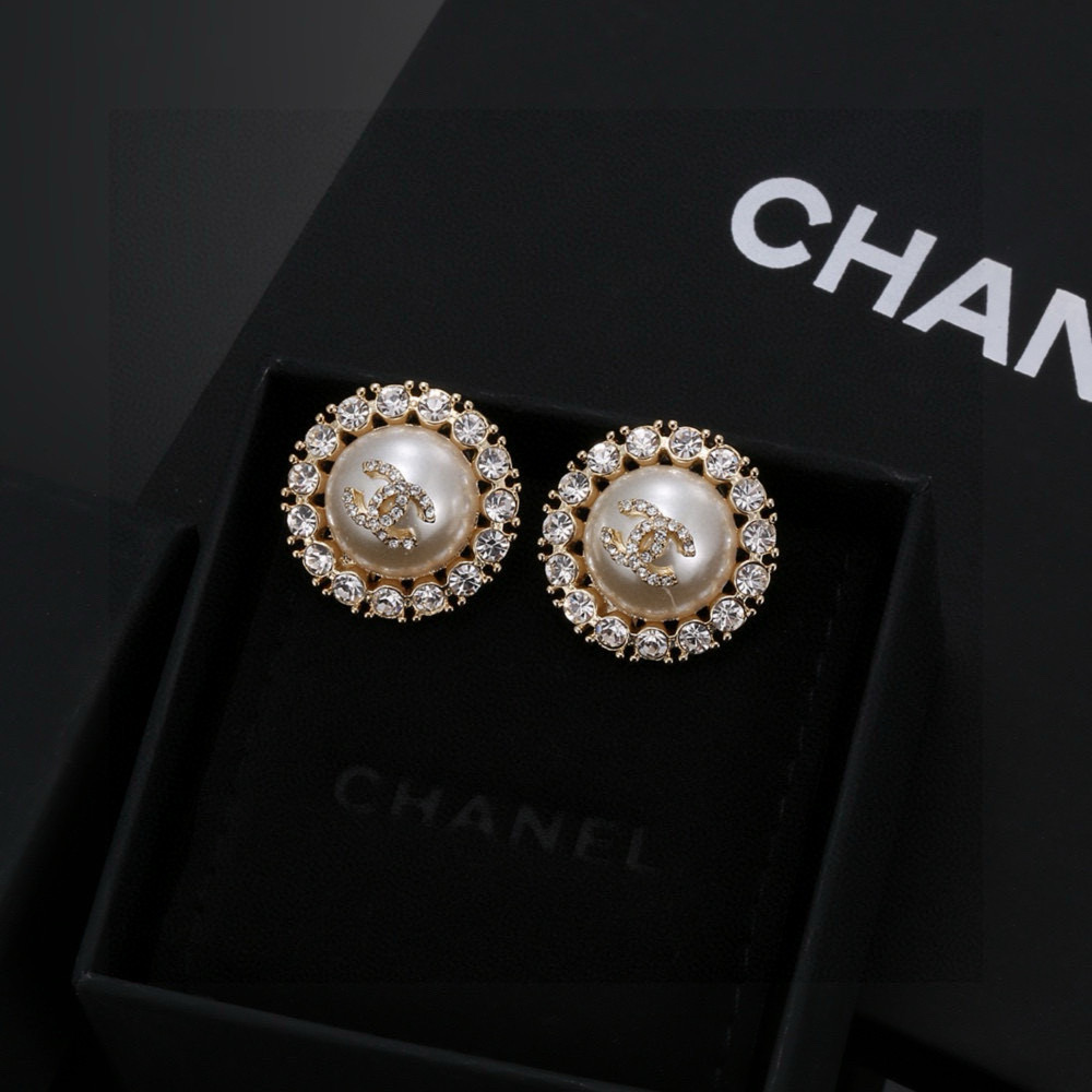 Chanel Pearl and Rhinestone Double C Stud Earrings - cnluxepick