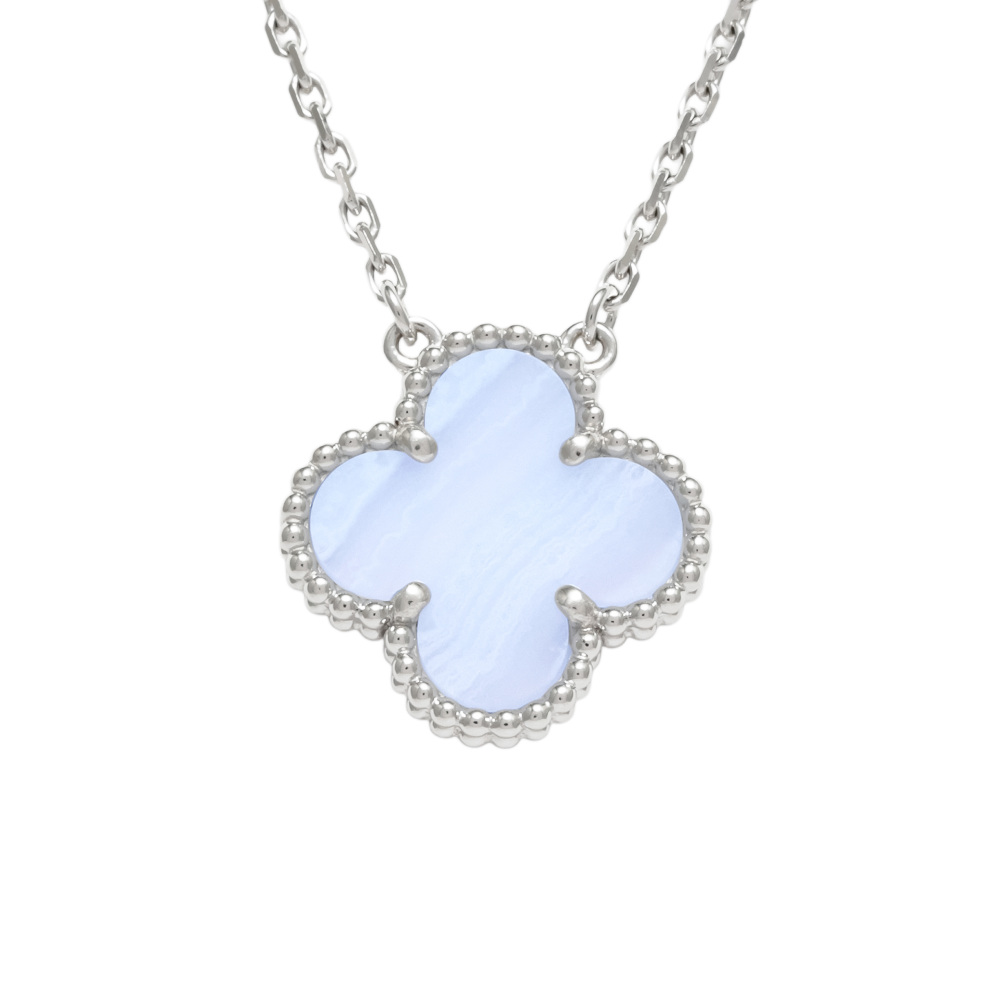 Van Cleef & Arpels Vintage Alhambra Necklace 18K White Gold Chalcedony VCARD34900