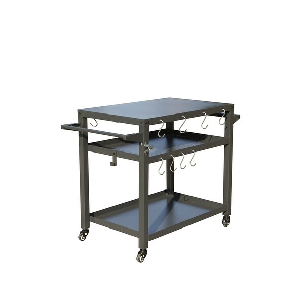 3Shelf Outdoor Grill Table with Wheels,Pizza Oven Table
