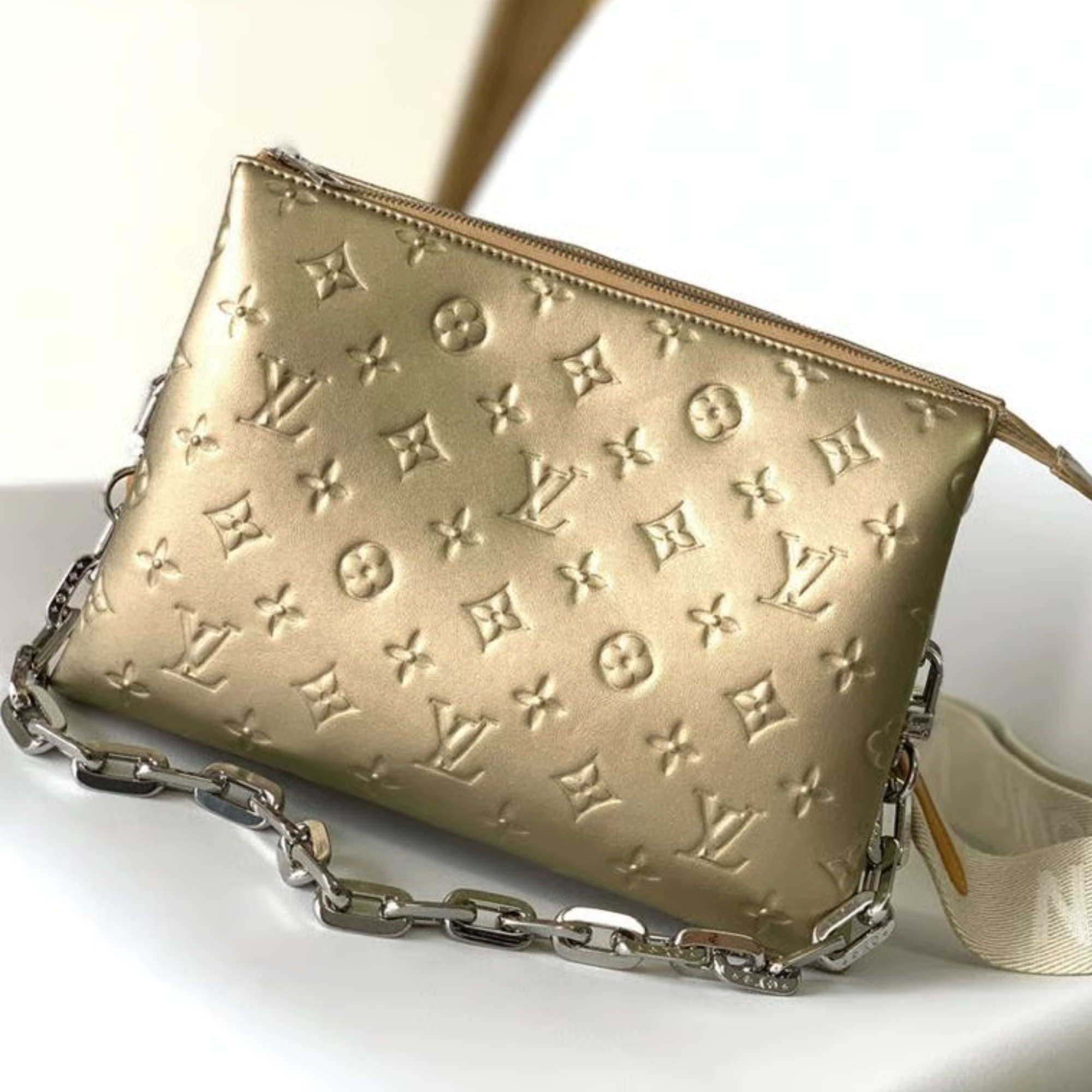Louis Vuitton Lambskin Embossed Monogram Coussin PM Gold
