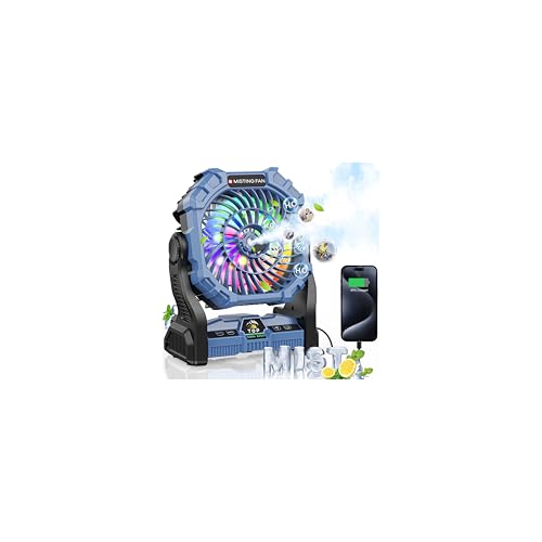 Misting Fan Portable with RGB Lantern, 30000 mAh Rechargeable Camping Mist Fan with Emergency Battery Power Bank Hurricane Supplies, Perfect Cooling Mister for Outdoor Travel