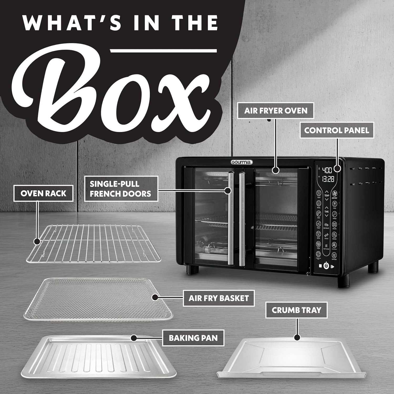 25QT French Door Air Fryer Oven, 17 Cooking Presets, FryForce 360° Convection, Digital Display