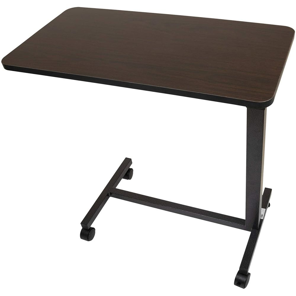 Roscoe Medical Bed Tray Overbed Table with Wheels - Rolling Tray Table for Bed or Chair - Bed Side Table for Laptop, Eating, Brown