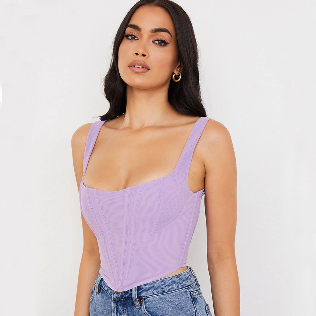Square Neck Corset Crop Top with BoningClistos