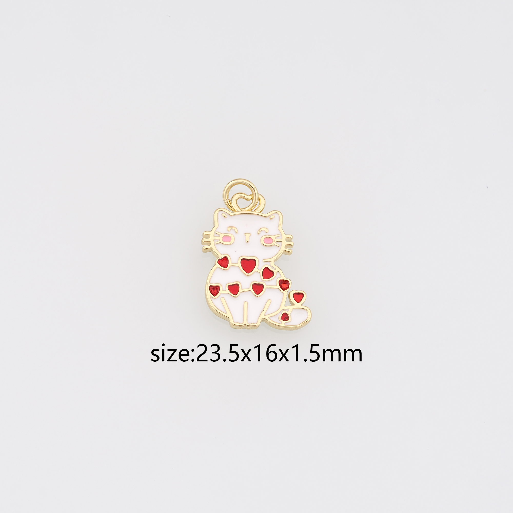 18K Gold Filled Cat Pendant,Animal Charm,Enamel Cat Earrings Necklace for DIY Jewelry Making Supply