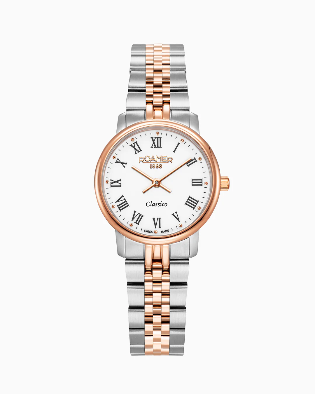 Classico Ladies 30mm Quartz Two-Hand White Dial RoseGold-Silver Tone Bracelet Sapphire glass Stainless Steel swiss watch
