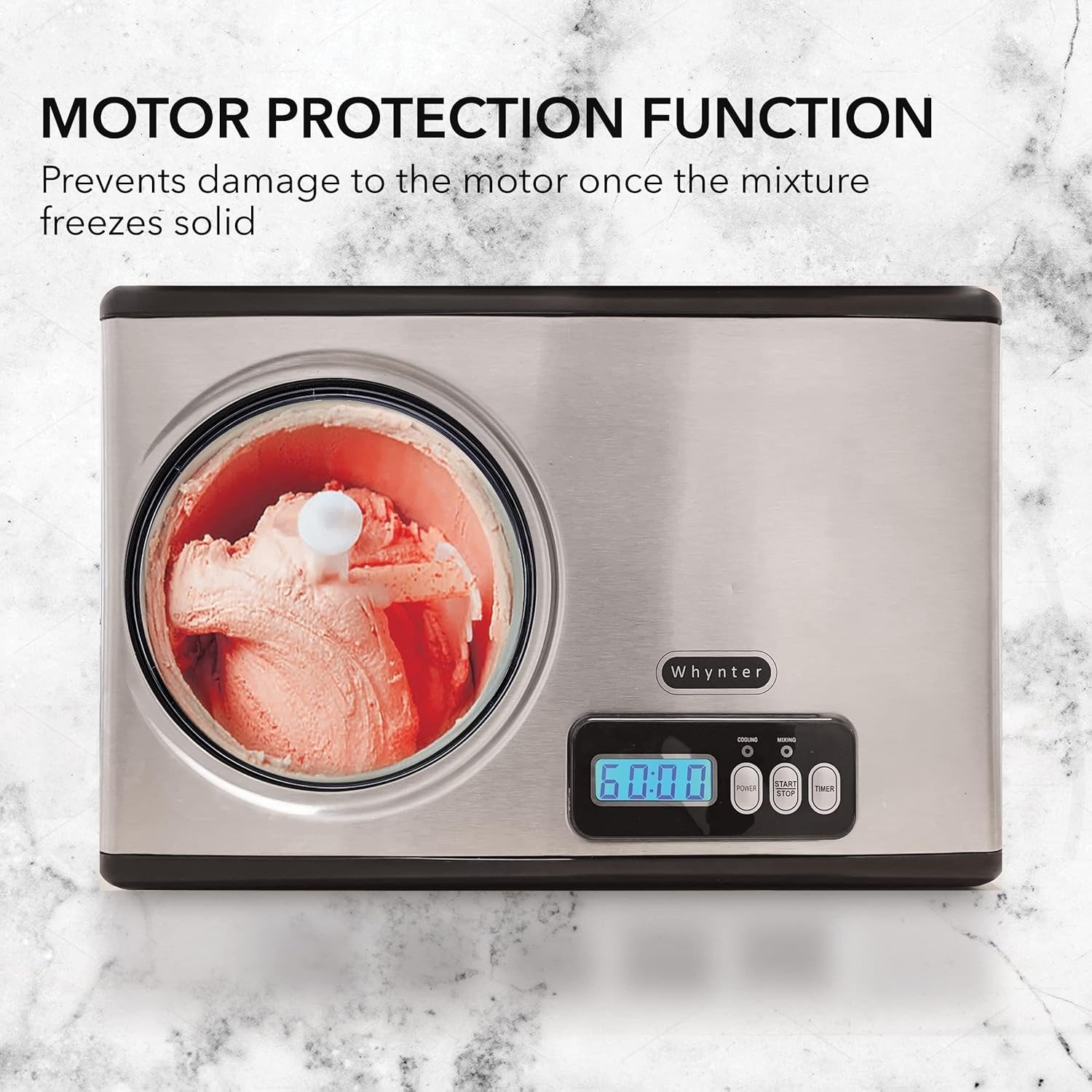 Ice Cream Maker Machine 1.6 Qt. Automatic with Built-In Compressor, LCD Digital Display & Timer, No Pre-Freezing