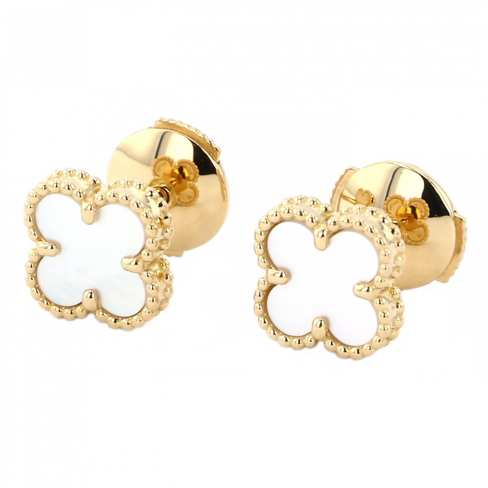 Van Cleef & Arpels Sweet Alhambra Mother of Pearl Earrings 18K Yellow Gold