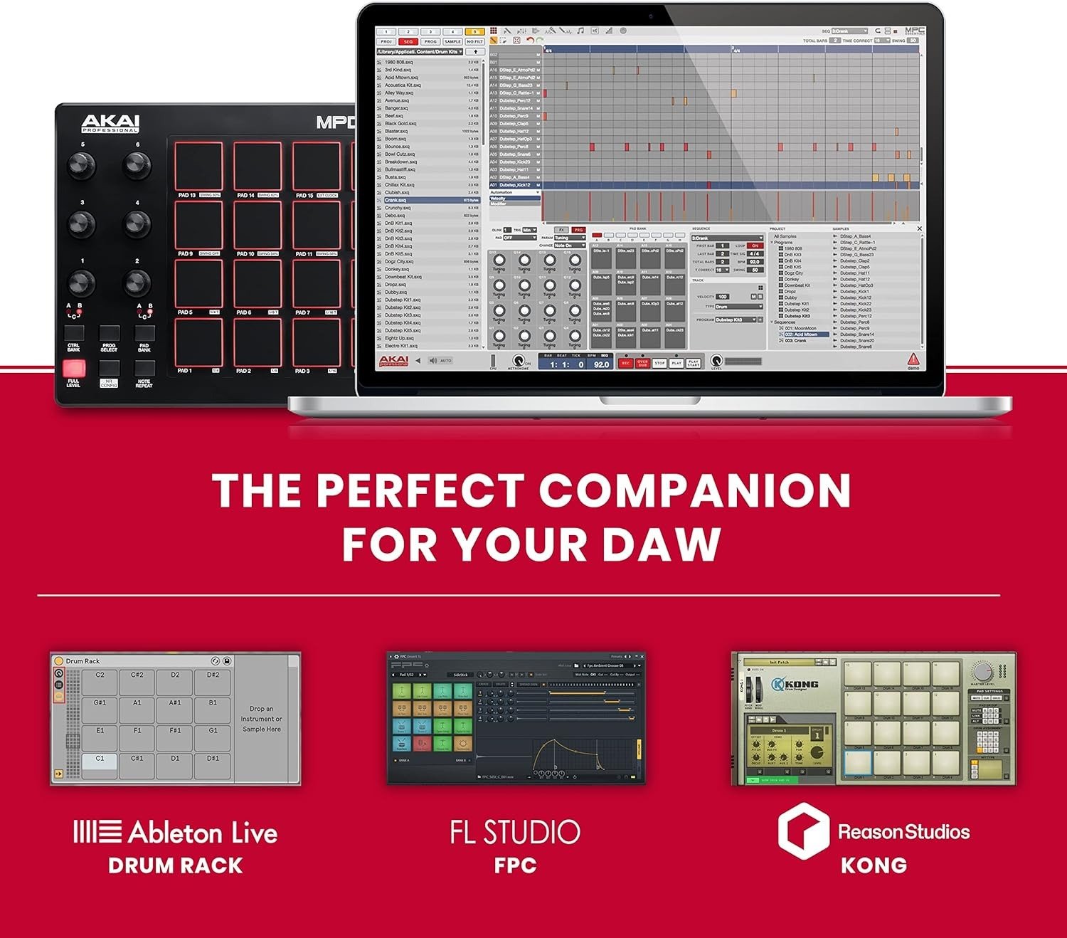22-Key USB MIDI Controller with 16 MPC Drum Pads, 6 Assignable Knobs, Note Repeat and Full Level Buttons and Production Software