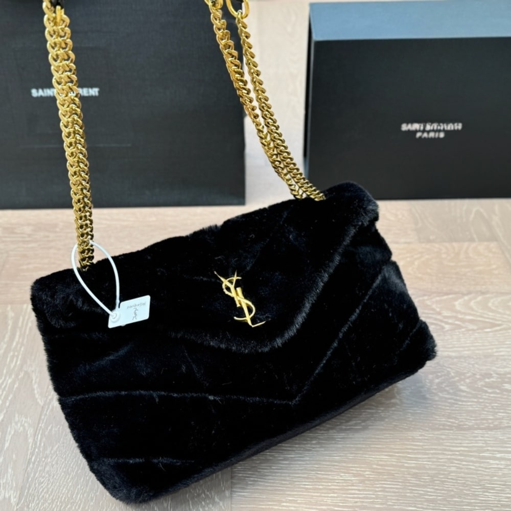 Saint Laurent Puffer Bag In Shearling Black 28Cm
