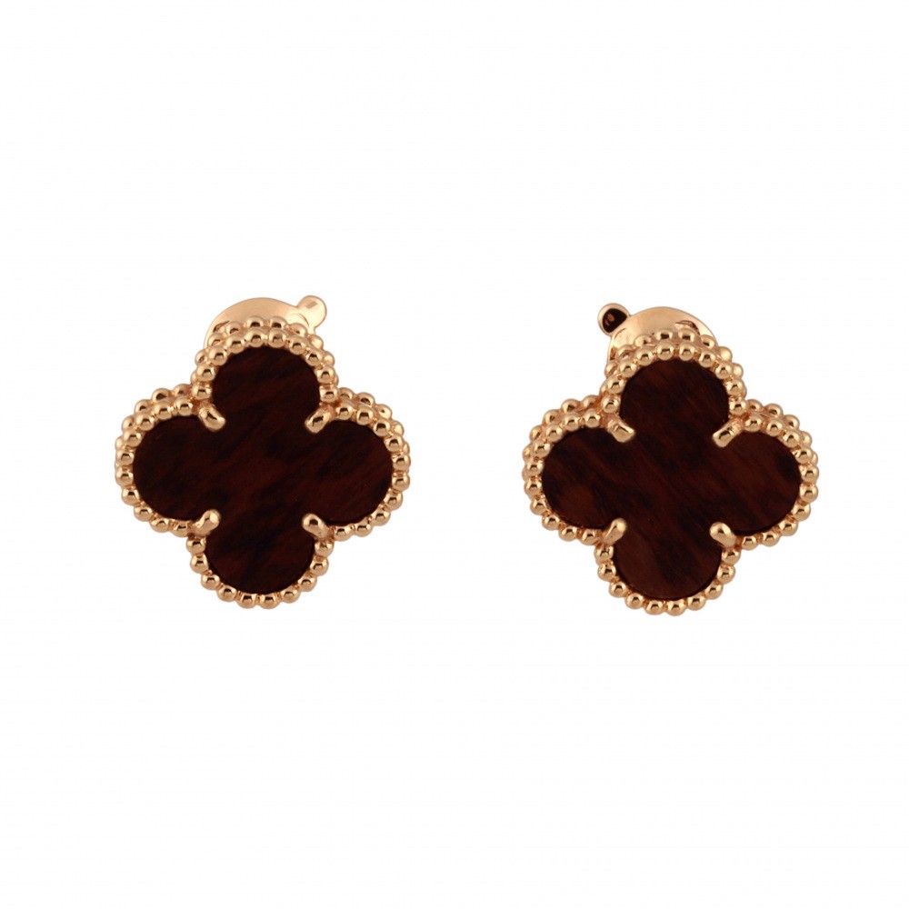 Van Cleef & Arpels Vintage Alhambra Earrings 18K Rose Gold Letterwood