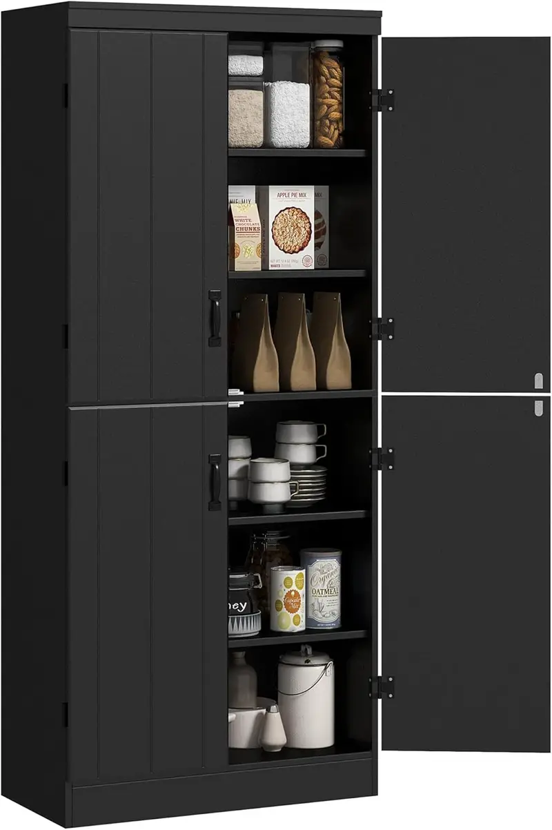 Tall Freestanding Pantry Cabinet – 70.86-Inch Natural Wood Buffet with Adjustable Shelving