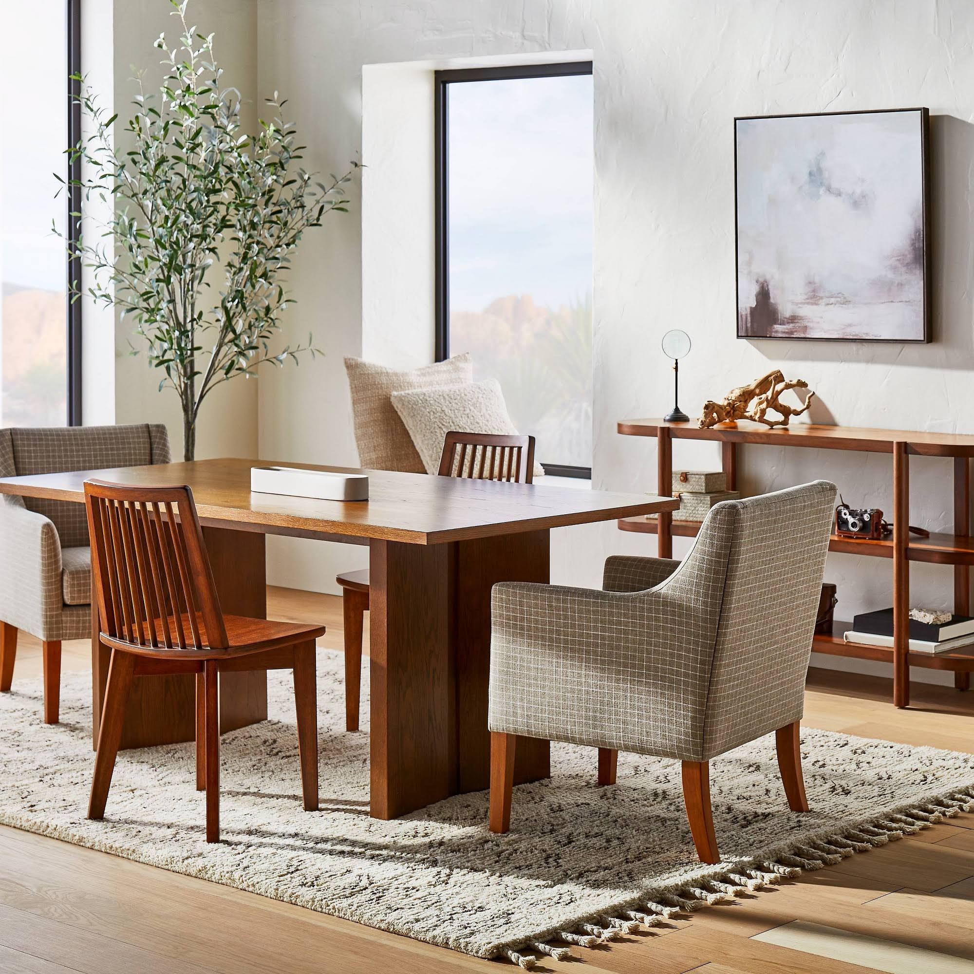 Clearfield Swoop Arm Dining Chair Light Brown Windowpane Plaid - Threshold Designed with Studio McGee
