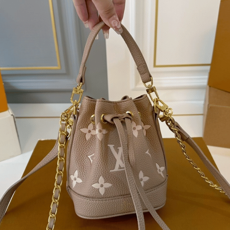 Louis Vuitton Nano Noé Bicolor Monogram Empreinte Tourterelle Cream 5.1 Inches M46291