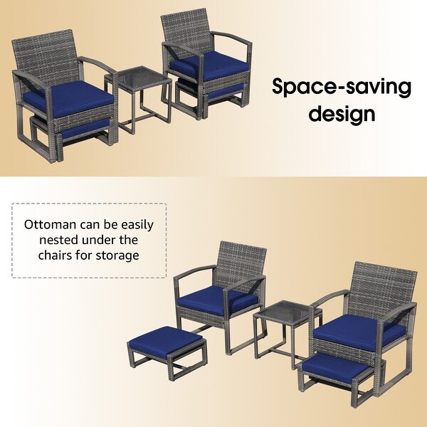 5Piece Patio Wicker Chat Set with Armchairs,Ottomans and Side Table