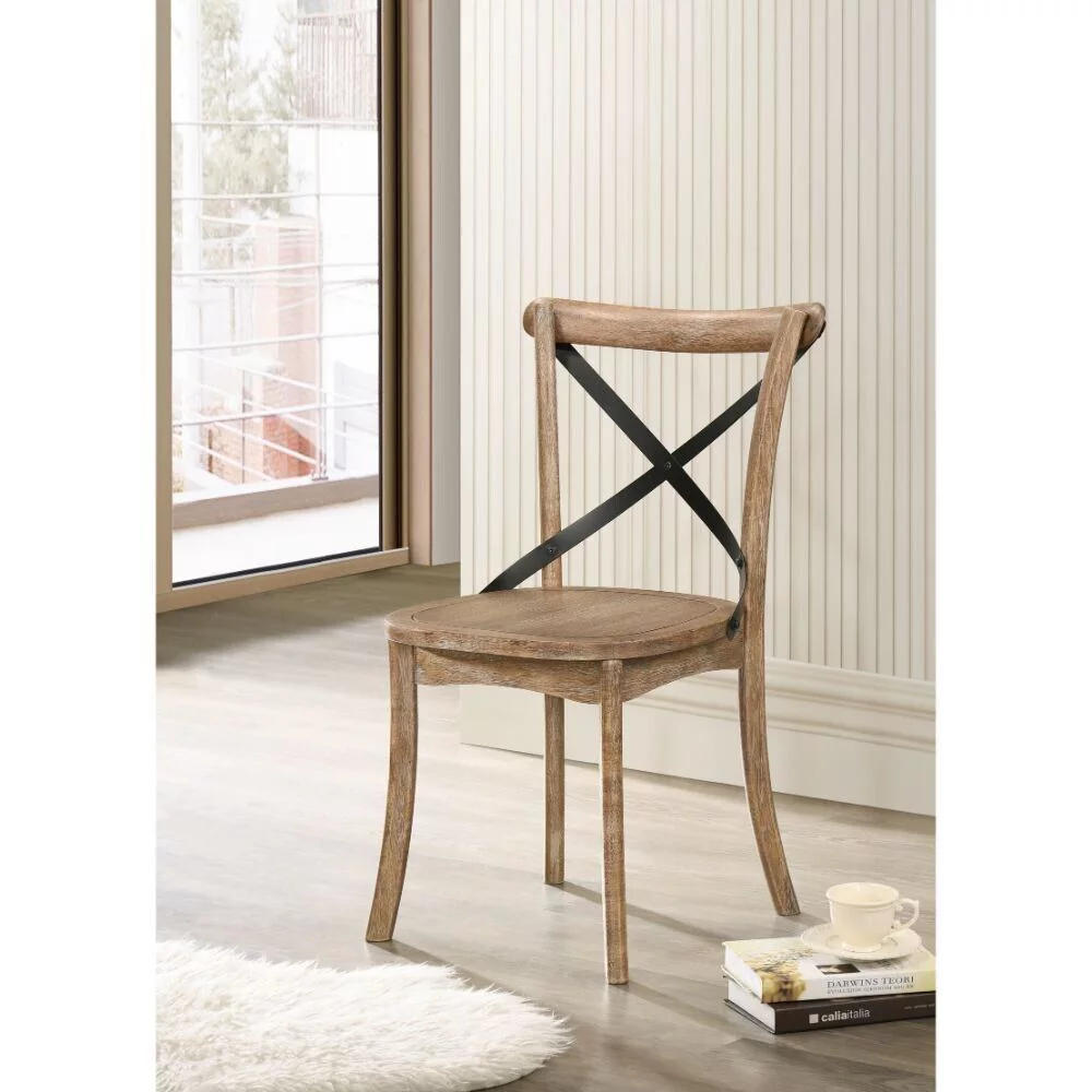 Modern Dining Wooden Side Chairs 4pc Set Rustic Oak Finish Unique Style Dining Furniture