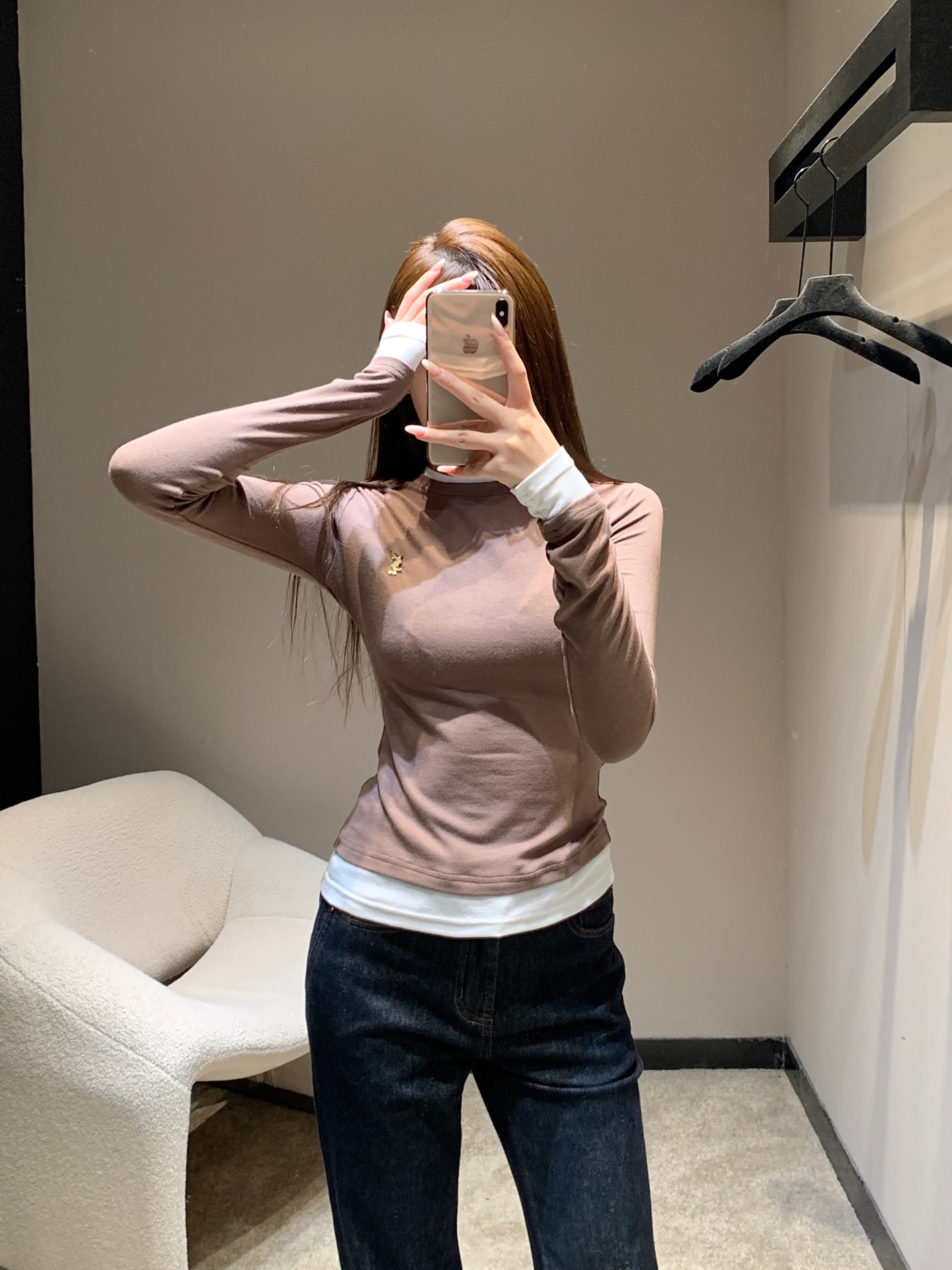 YSL Contrast Color Fake Two-Piece Long-Sleeved T-Shirt - cnluxepick