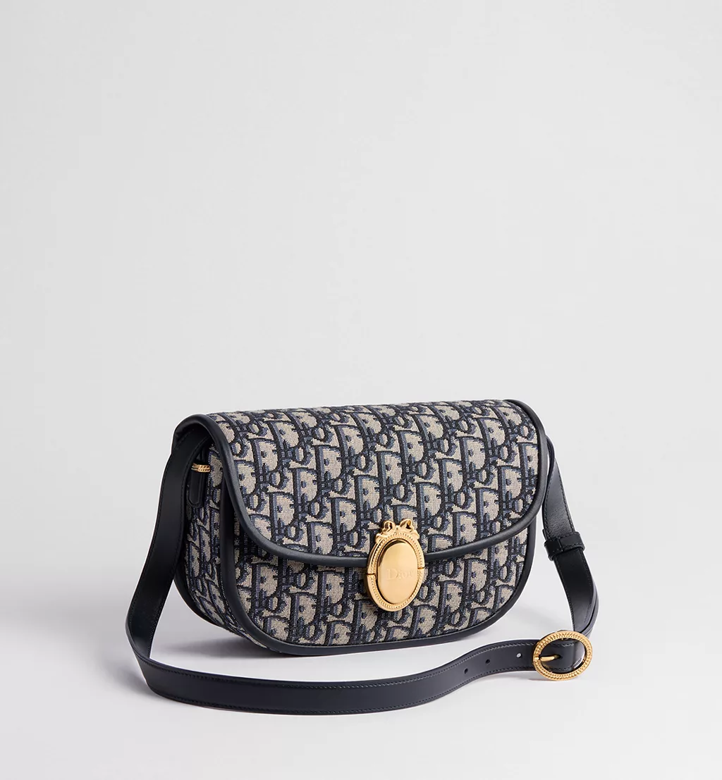 Medium Dior Médaillon Flap Bag Blue Dior Oblique Jacquard