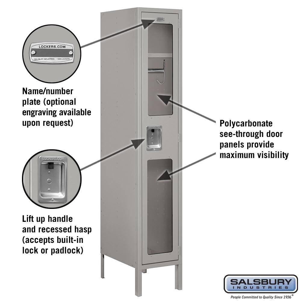 Salsbury Industries S-61155TN-U See-Through Metal Locker - Single Tier - 1 Wide - 5 Feet High - 15 Inches Deep - Tan - Unassembl