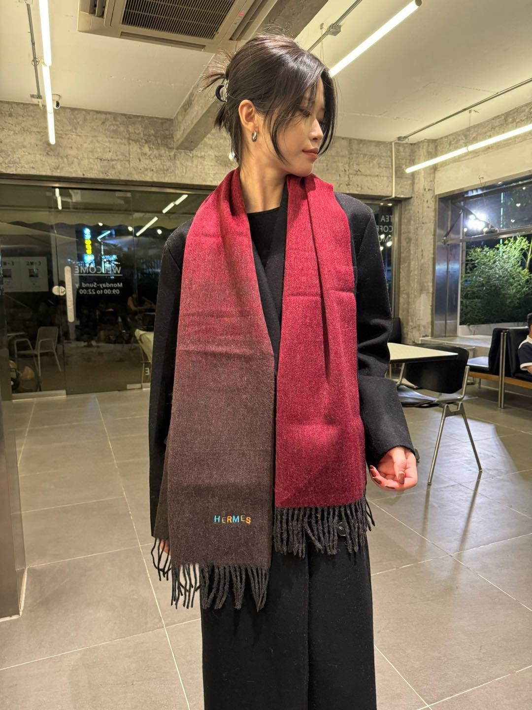 Hermes Cashmere Blanket Scarf Burgundy For Women 180cm