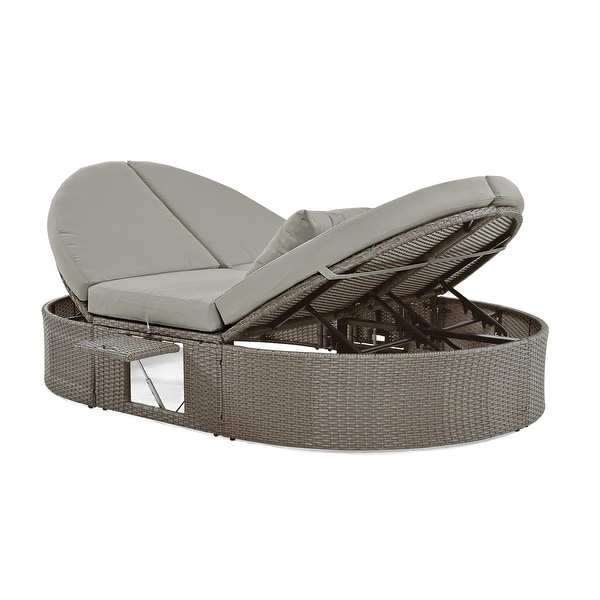2Person Rattan Garden Reclining Chaise Lounge Daybed with Cup Trays