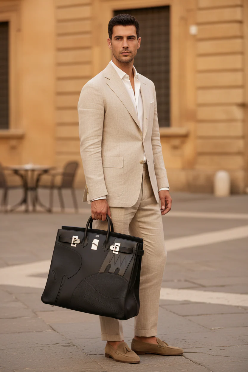 Hermès HAC 50 en Selle Noir Togo/Swift/Box Palladium Hardware