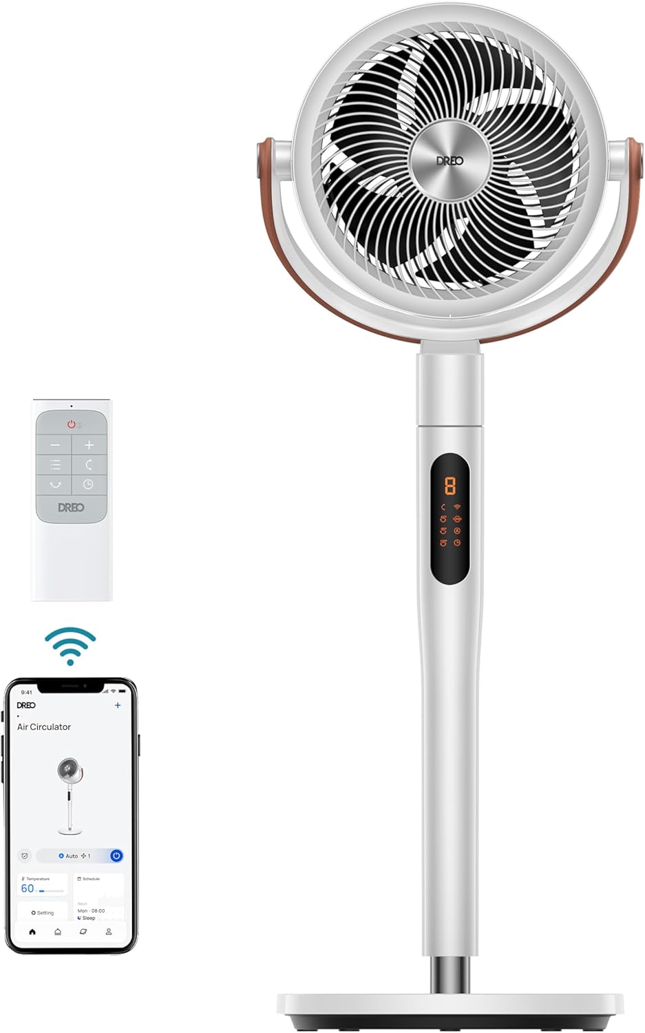 Dreo Pedestal Fan with Remote, PolyFan 513S, 43'' Quiet Standing Fan for Home Bedroom, 120°+105° Smart Oscillating Floor Fans with Wi-Fi/Voice Control, Works with Alexa/Google, 6 Modes, 8 Speeds,Grey