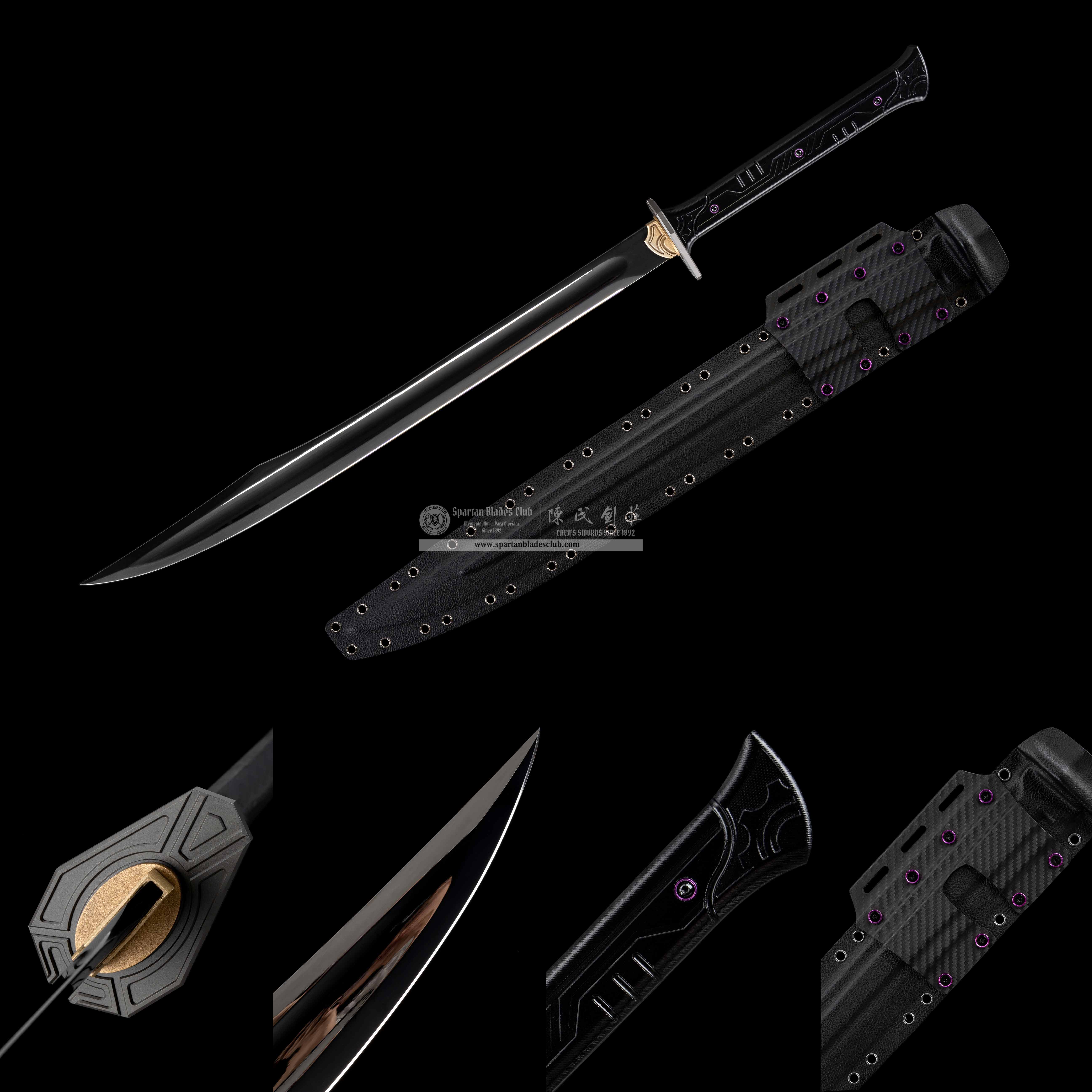 HR04 | Spartan Darkward | Tactical Sword | German 80CrV2 Steel | Glossy Mirror Black DLC Coating | Modern Tactical Spartan Sword (Xiphos-Inspired) | Black | 58–59 HRC | Full Tang | Battle-ready | Spartan Blades Club (陳氏劍莊 CHEN'S SWORDS 1892) - Spartan Blades Club - 陳氏劍莊1892