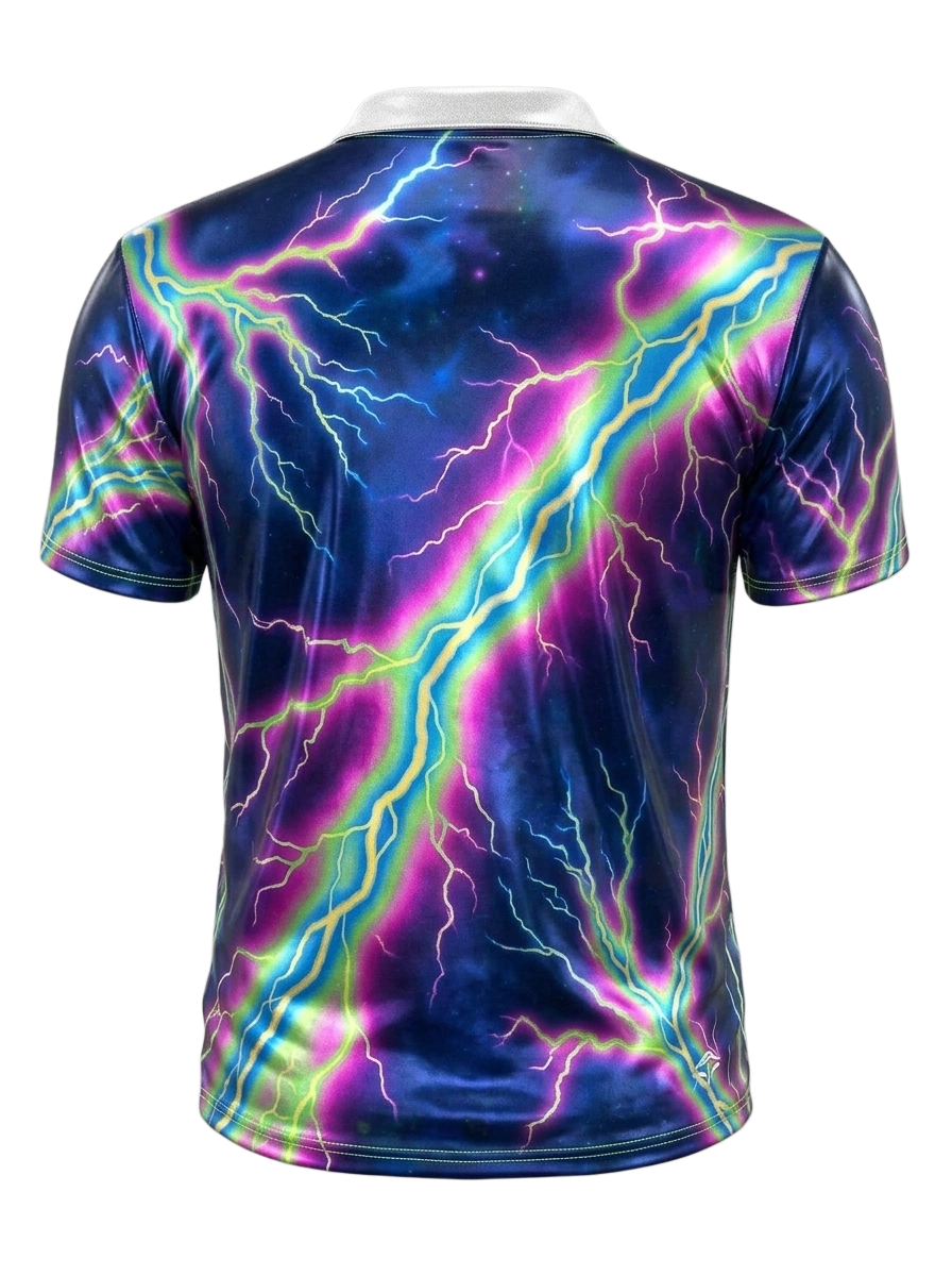 Moisture Wicking Golf Polo 3D Blue Purple Lightning Button Short Sleeve Golf Polo Shirt