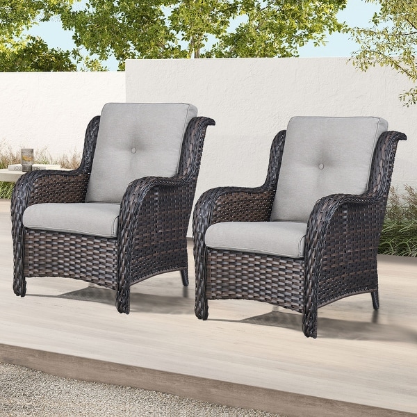 Outdoor Wicker Club Chairs Patio Furniture with Cushion (Set of 2)