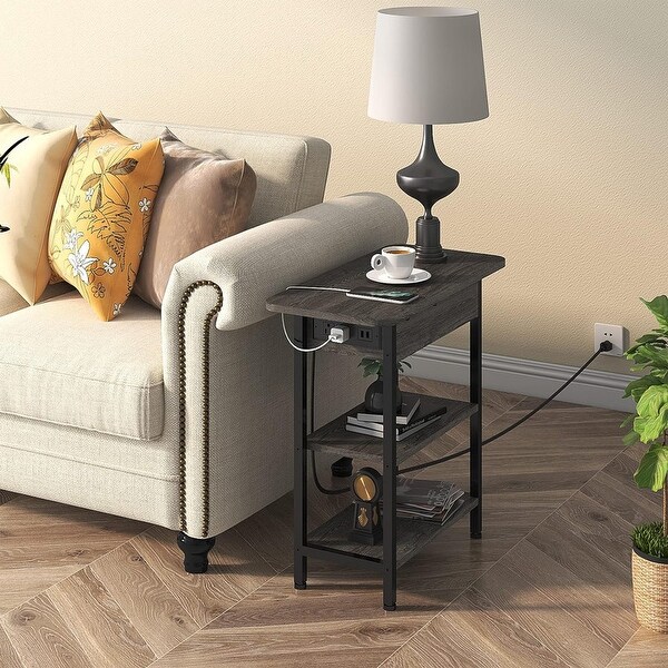 Set of 2 Flip Top Narrow Side Table,Nightstands,End Tables dark Grey