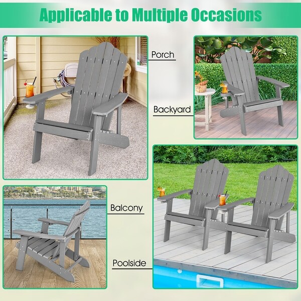 Costway Patio HIPS Adirondack Chair with Cup Holder Weather Resistant