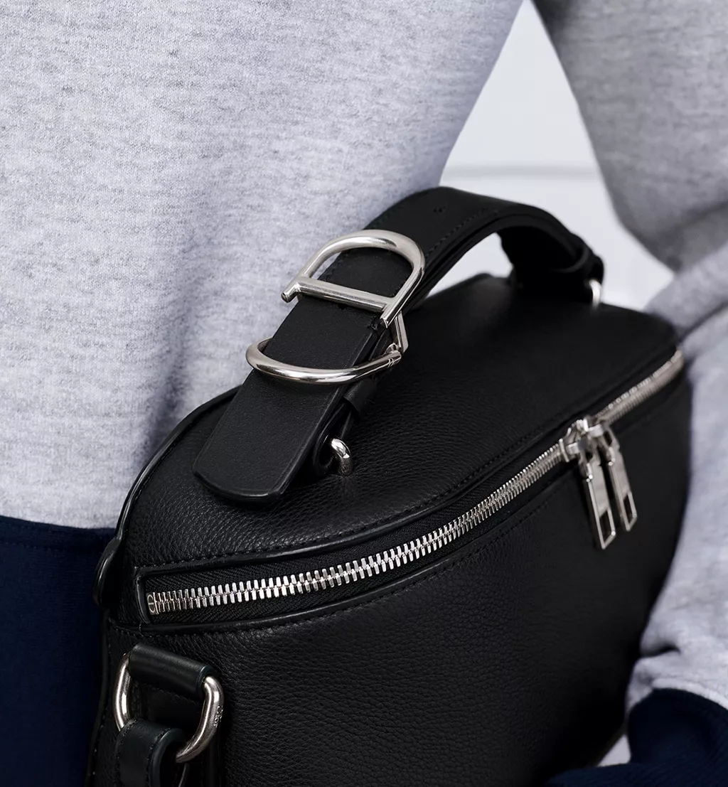 Dior Archie Zipped Bag with Strap Black Grained Calfskin