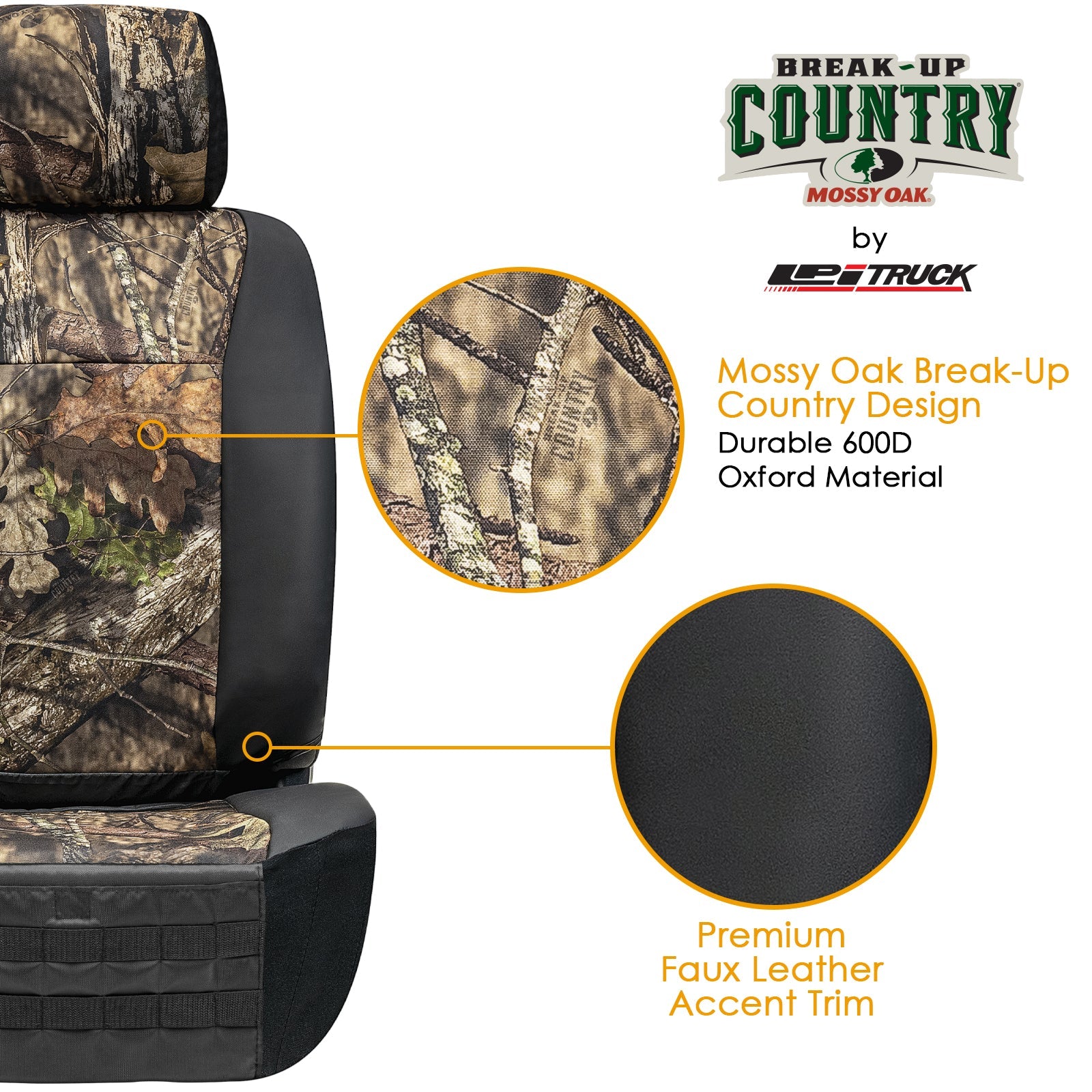 Mossy Oak Truck Seat Covers, Fits Full-Size Truck/SUV Front Seats, 600D Oxford Camo, 2pcs