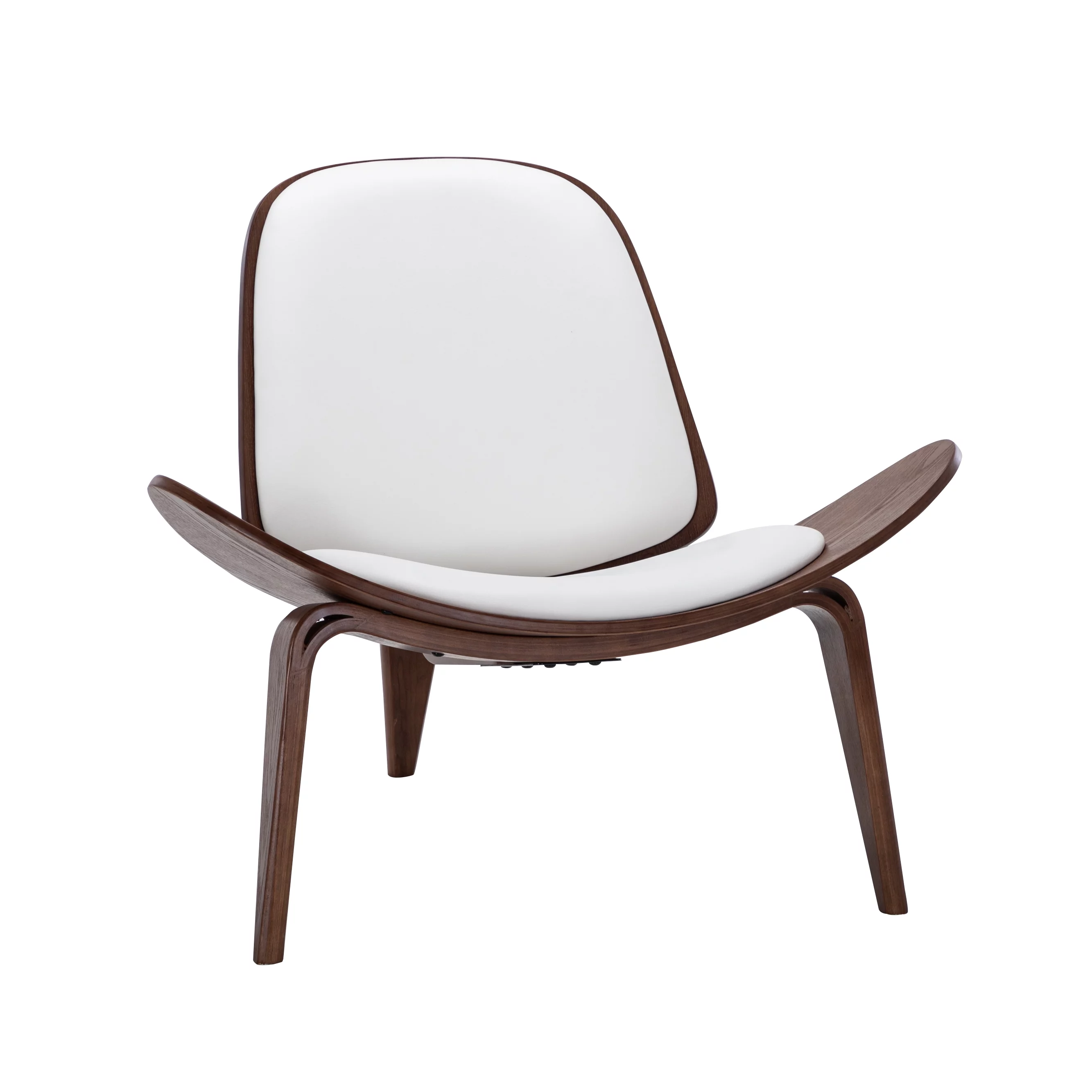 BELLEZE Shell Chair, Armless Mid Century Modern Accent Chair Faux Leather Shell Lounge Chair for Living Room Bedroom Office, Tripod Side Chair with Padded Seat, Solid Wood - Avalon (White)