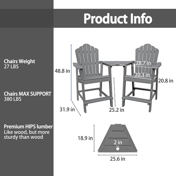 Patio Tall Adirondack Chair Set with Connecting Tray (Set of 2)
