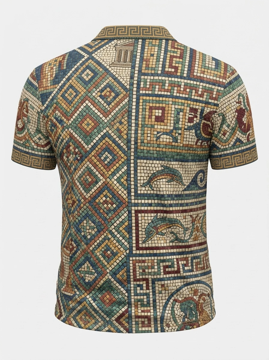 Moisture Wicking Golf Polo 3D Multicolor Mosaic Dolphin Button Short Sleeve Golf Polo Shirt