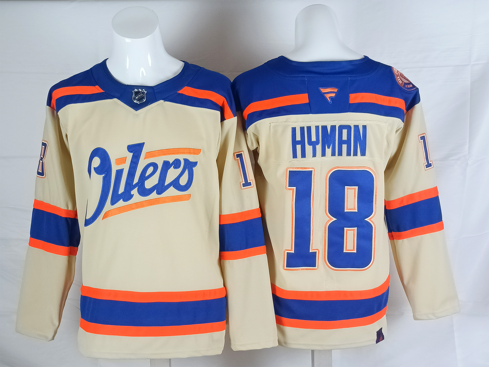 Men's Edmonton Oilers Zach Hyman #18 Fanatics Light Beige Premium Player Jersey