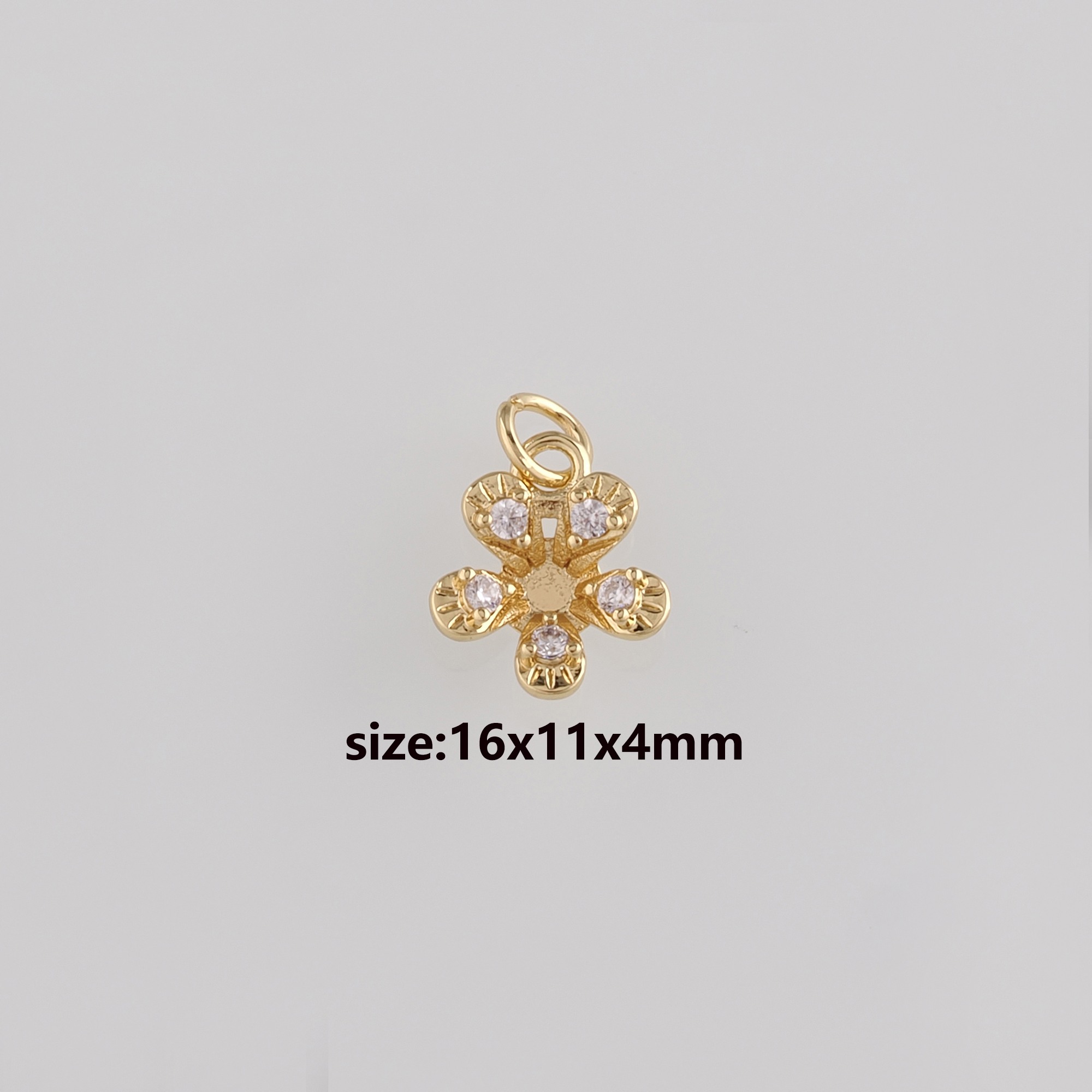 18K Gold Filled Flower Pendant,CZ Micro Pave Flower Charm Earrings Necklace for DIY Jewelry Making Supply