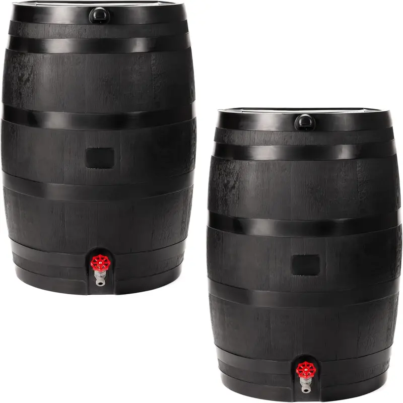 RTS Eco Rain Barrel – 50-Gallon Flat-Back Water Collection System Made from 100% Recycled Plastic (Black)