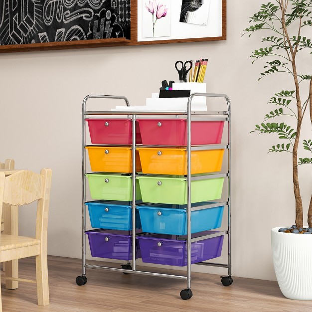Tangkula 10 drawer Rolling Storage Cart Tools Scrapbook Paper Organizer On Wheels Rainbow