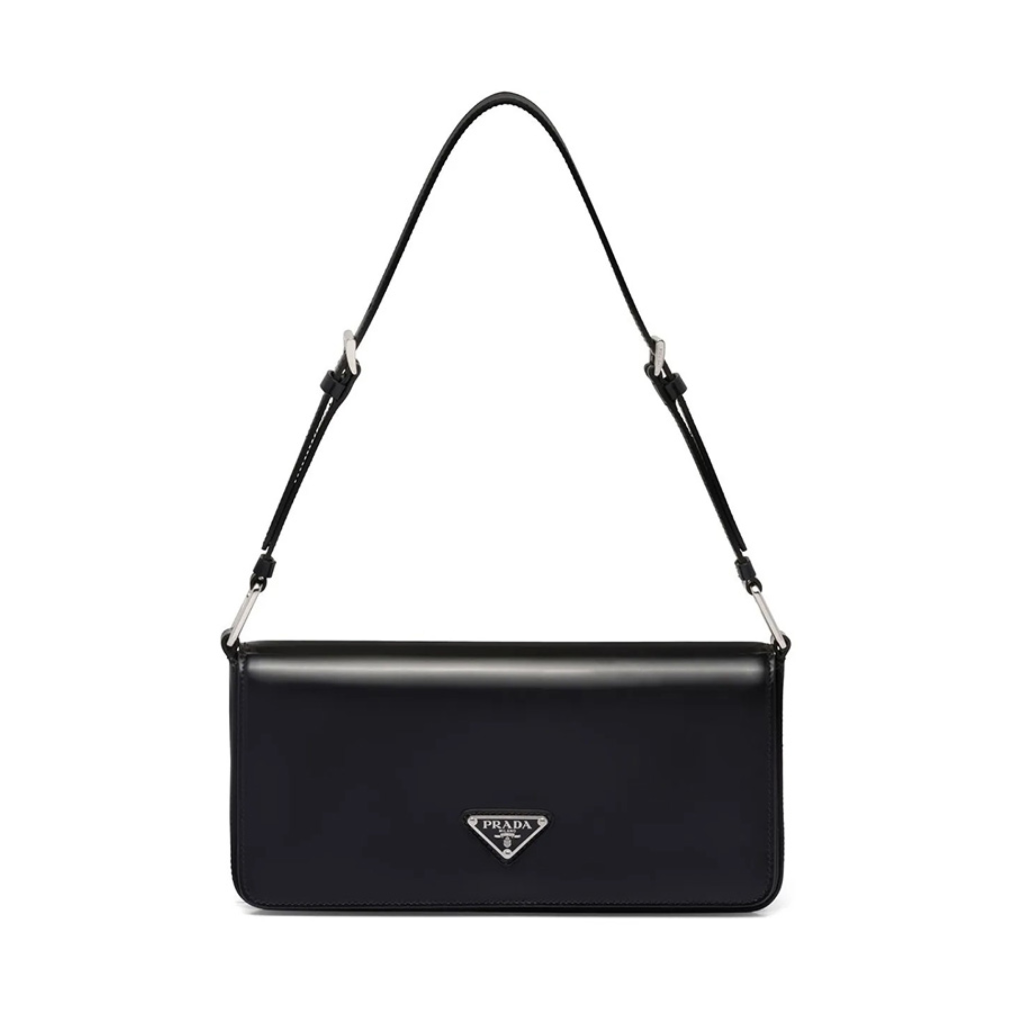 Prada Brushed Leather Prada Femme Bag Black 22Cm