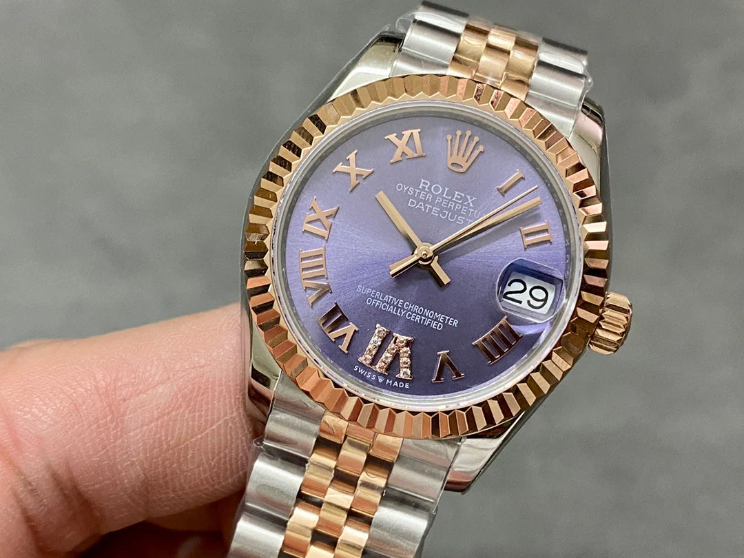DATEJUST 31MM PINK GOLD STEEL PURPLE DIAL