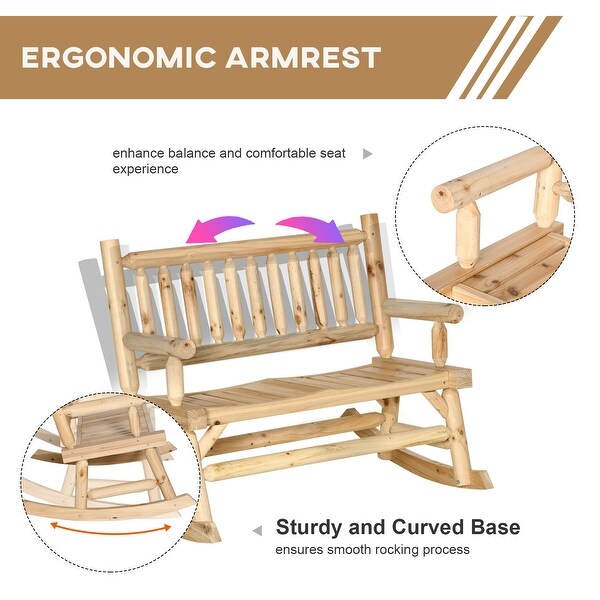 Outsunny 2Person Wooden Rocking Chair Rocker Bench with Relaxing Swinging Motion