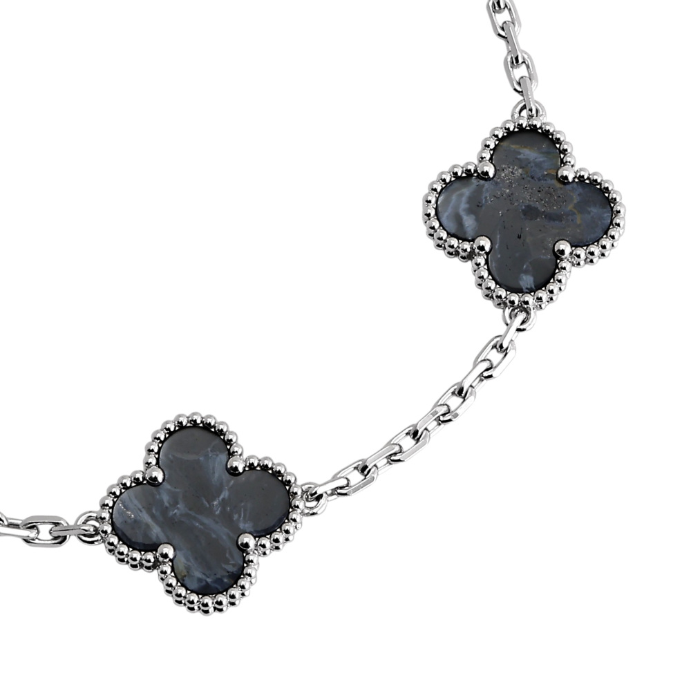 Van Cleef & Arpels Vintage Alhambra Pietersite 5 Motifs Bracelet 18K White Gold VCARP7S400