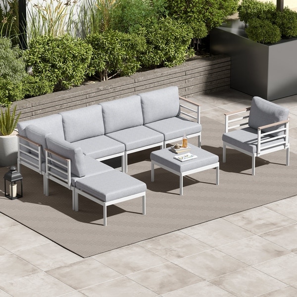 6/7/8 Pieces Modern Outdoor Conversation Set Sectional Aluminum Sofa Set