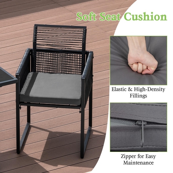 Costway 3PCS Patio PE Wicker Furniture Set Cushioned Chairs with