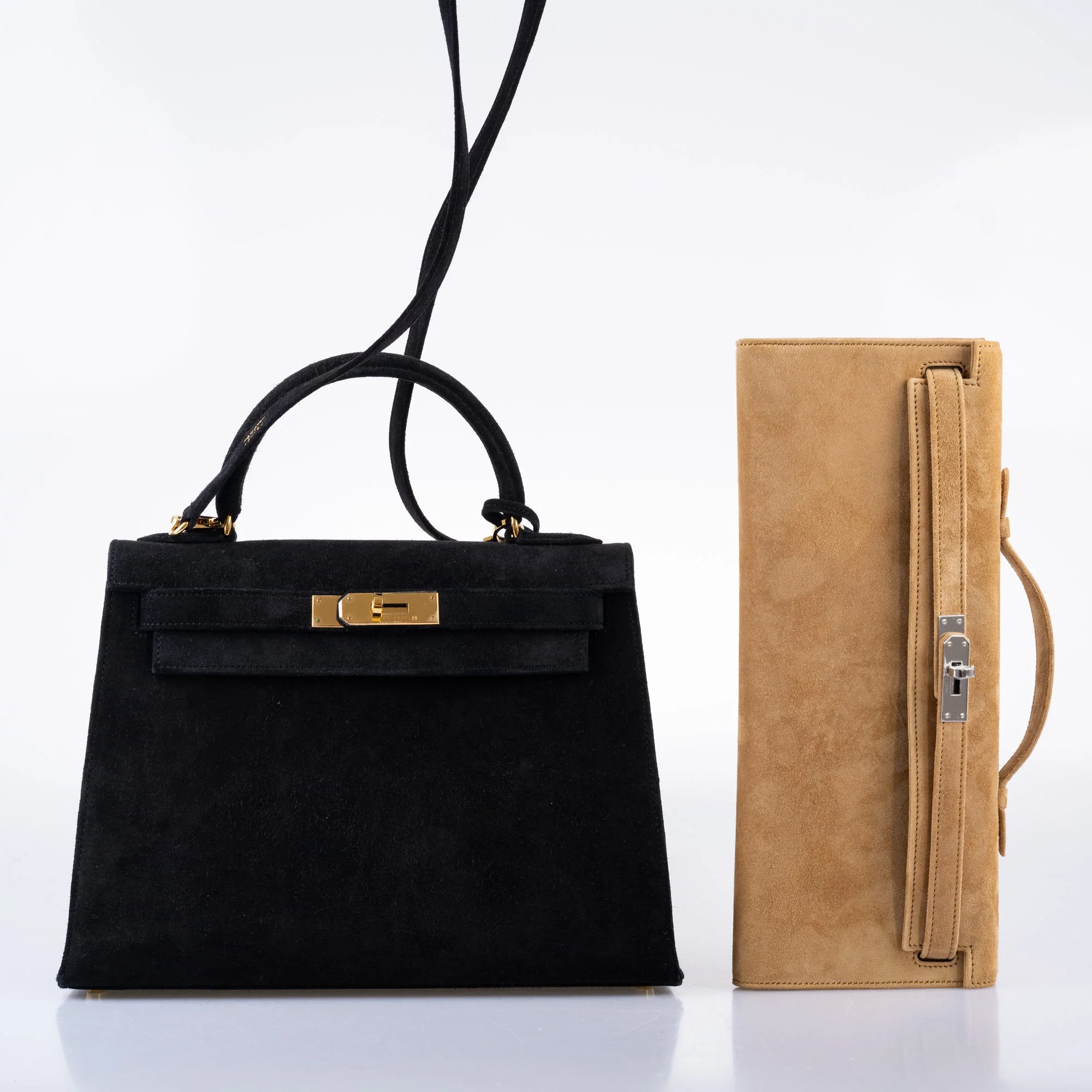 Hermès Kelly Cut Ocre Doblis Suede Palladium Hardware