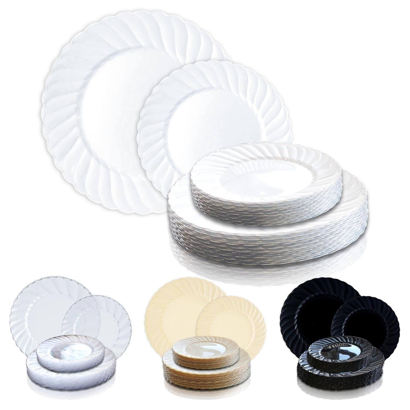 Flaired 9x22 Ivory Round Disposable Plastic Buffet Plates , Posh Party Supplies